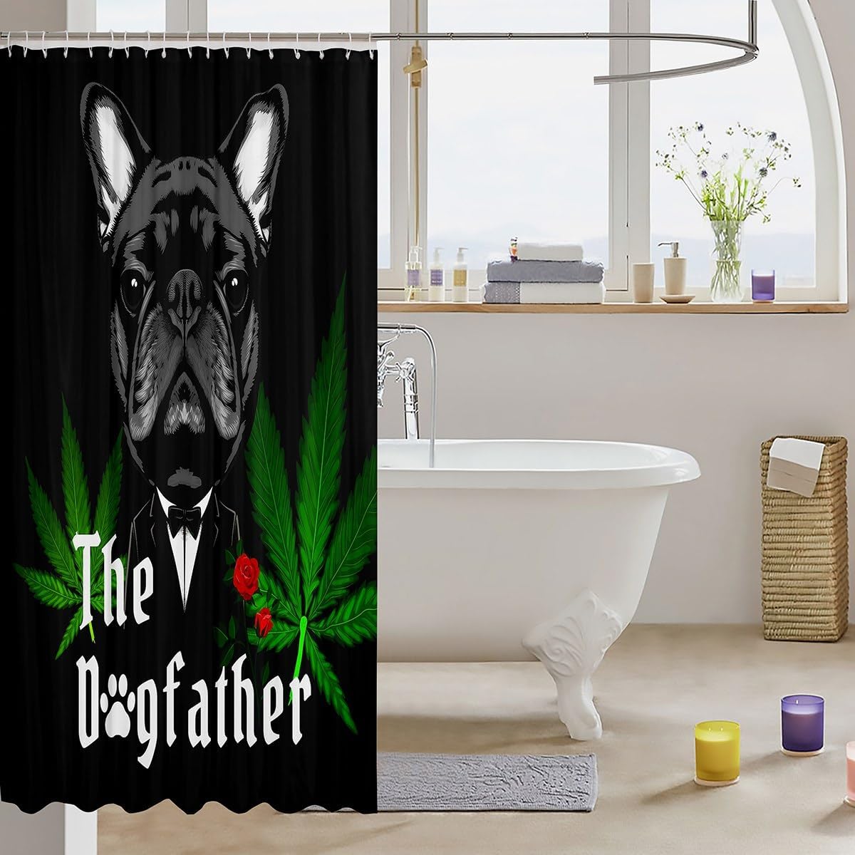 Erosebridal Pug Pattern Waterproof Shower Curtain Set