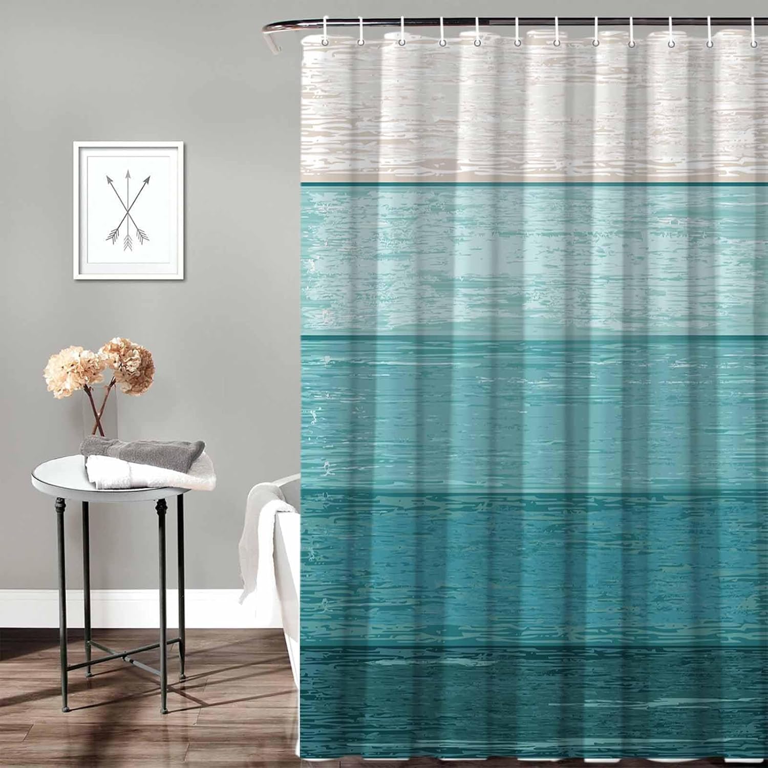 Funnywall88 72 Inches Teal Gradient Shower Curtain Set with 12 Hooks