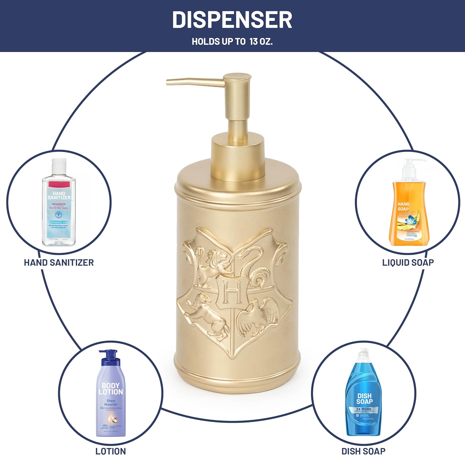 Harry Potter Bath Soap Dispenser Set - 2 Piece Gold Hogwarts Crest
