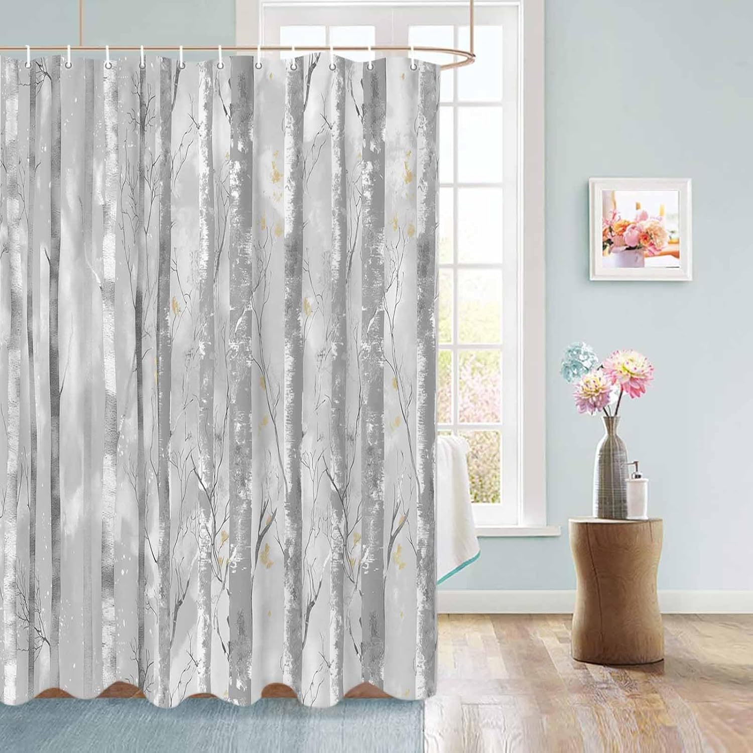 72 Inches Textured Shower Curtain Set with 12 Hooks