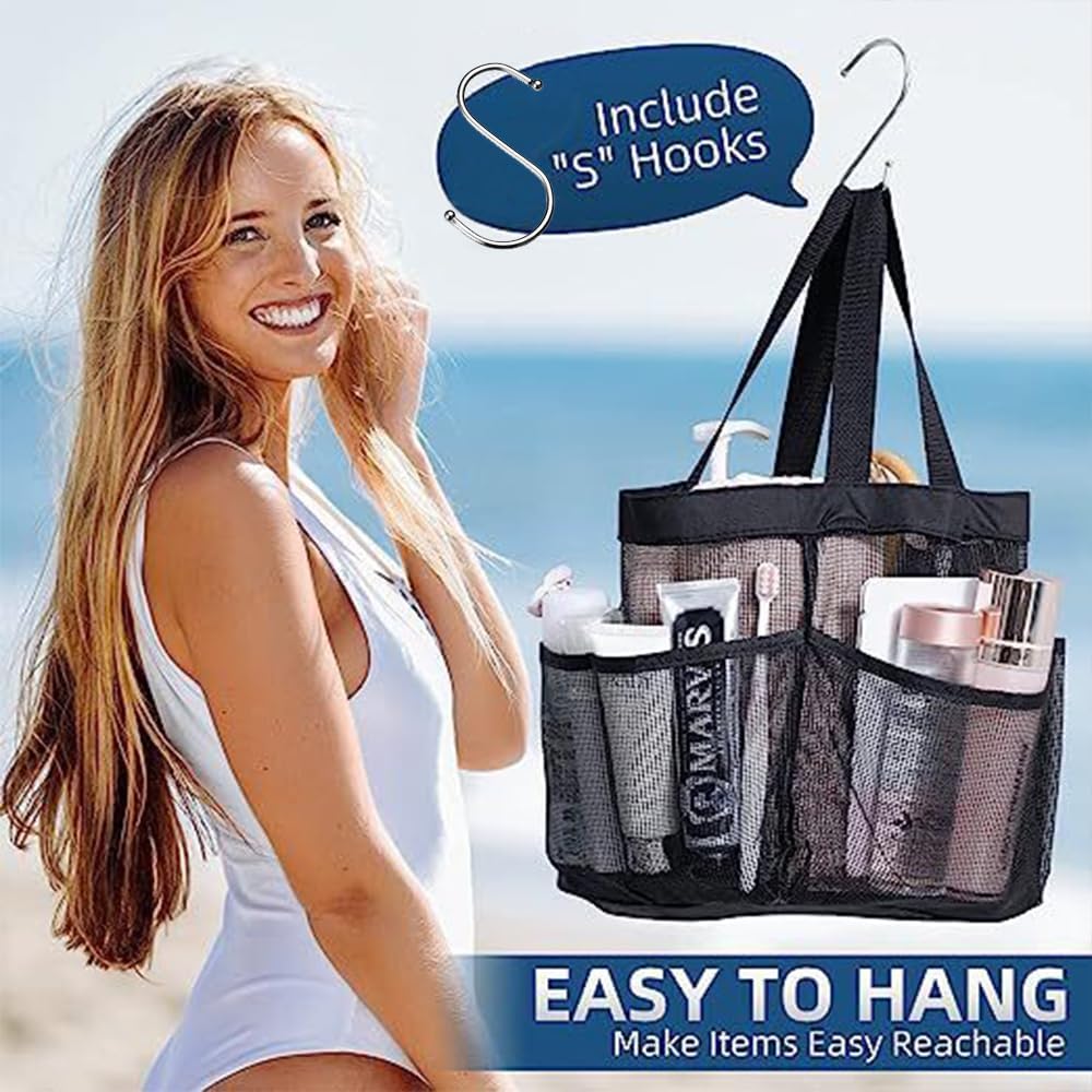 Fxkoolr Mesh Shower Caddy with 8 Pockets Portable Quick Dry Tote Bag