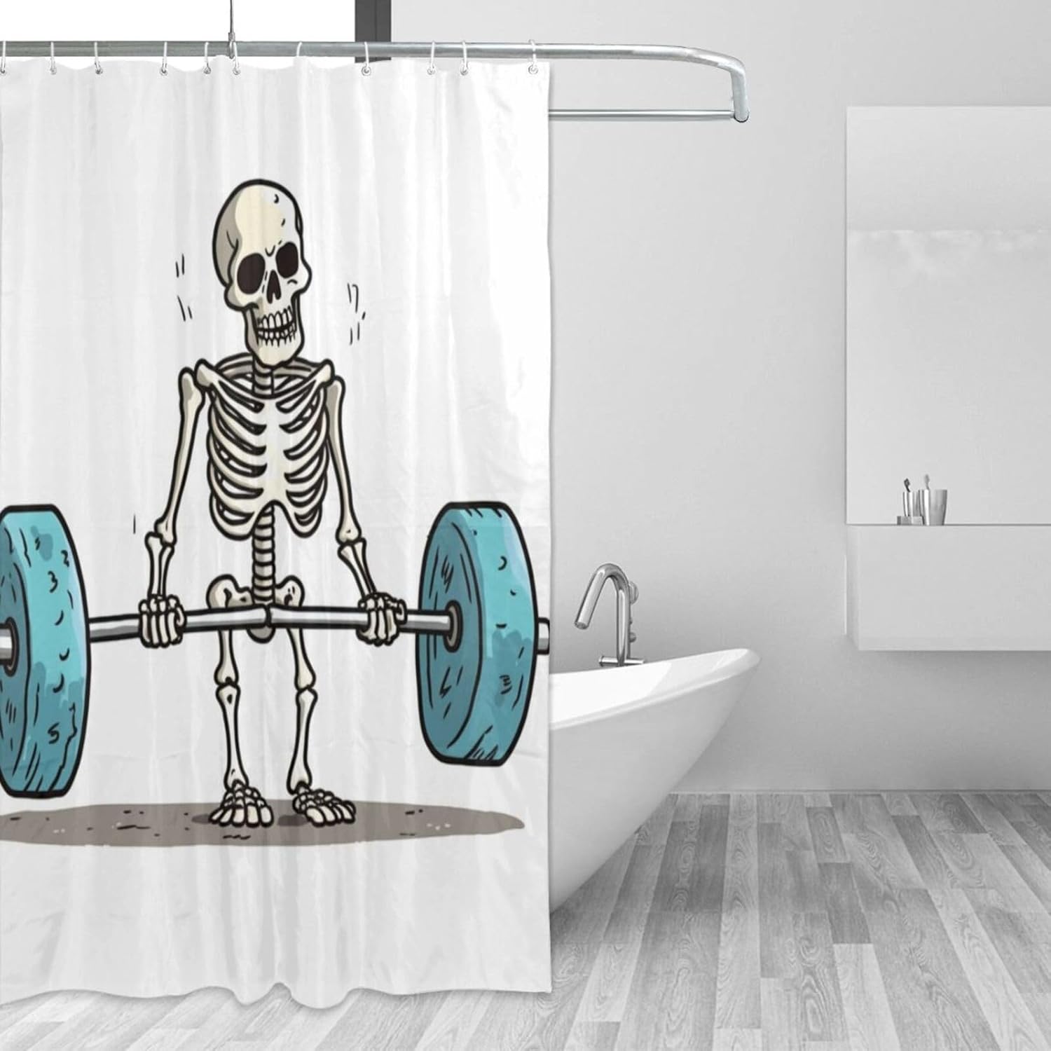 Weightlifting Skeleton Shower Curtain Set with 12 Hooks 72x72in