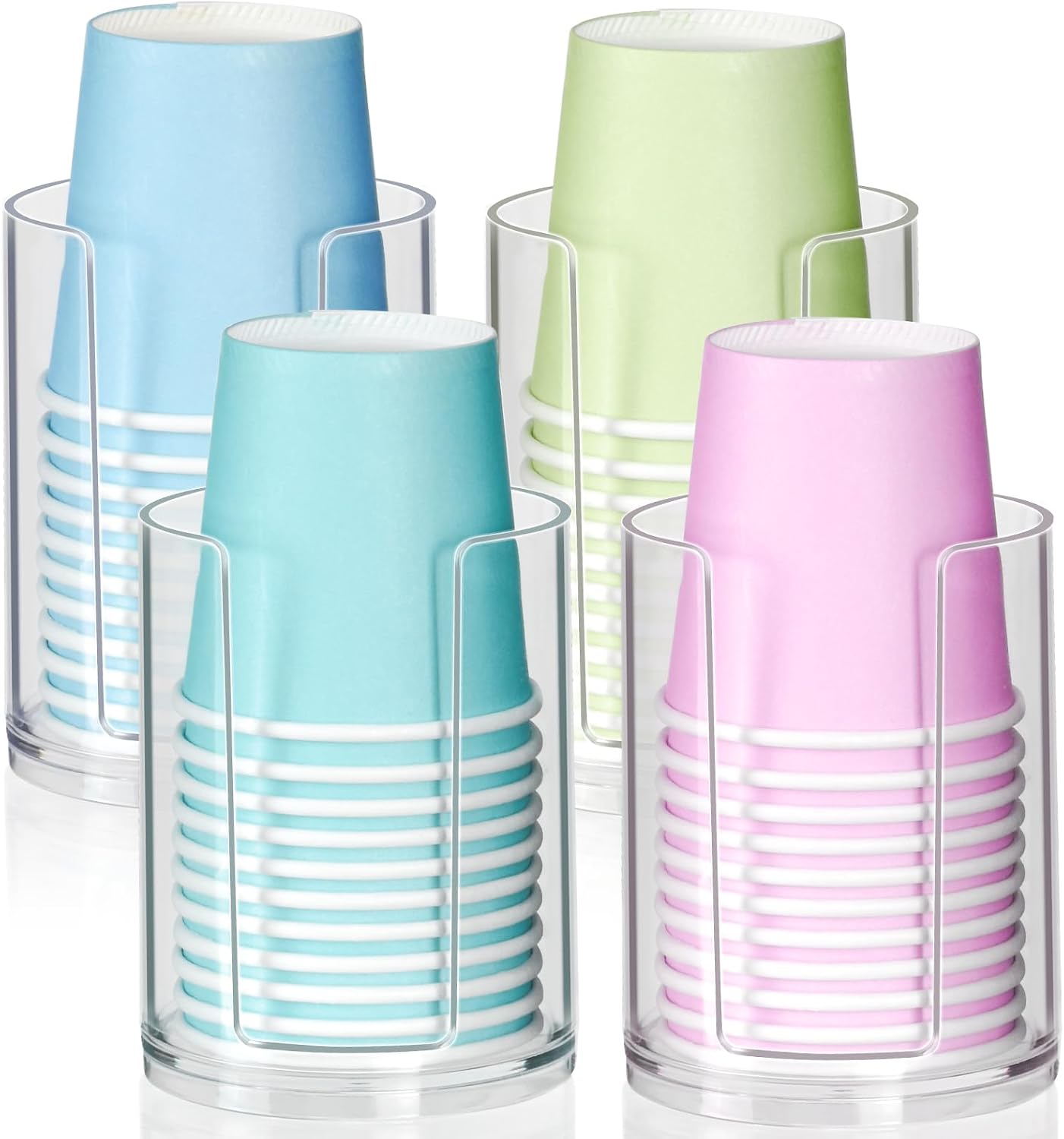4-Pack Clear Bathroom Cup Holder Dispenser for Vanity Countertop