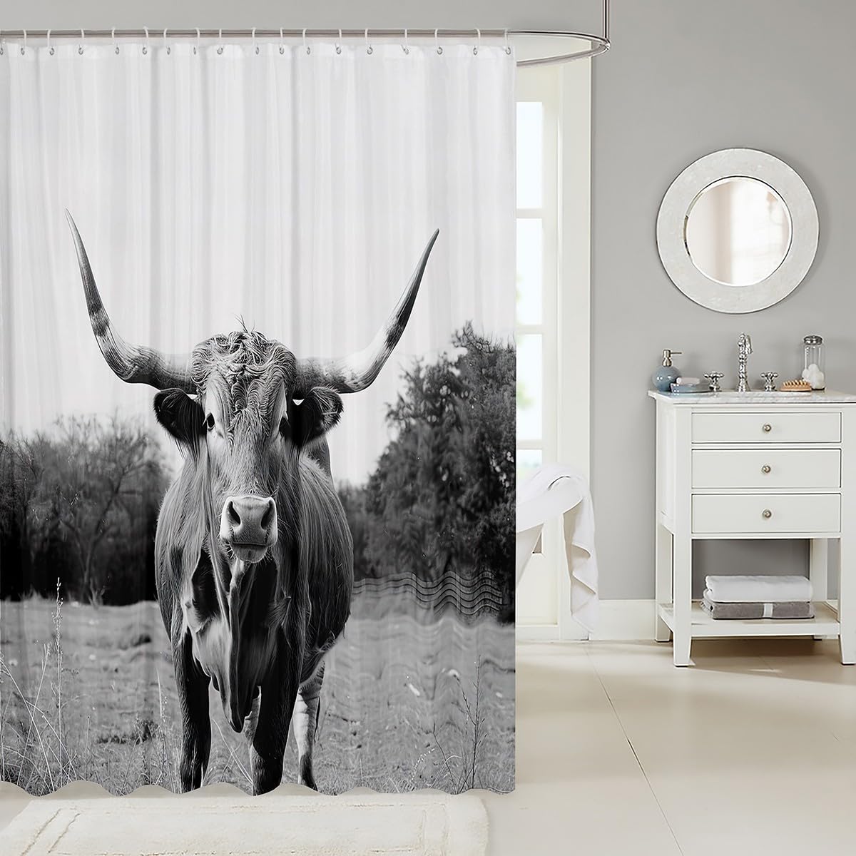 Erosebridal Longhorn Cow Shower Curtain Set