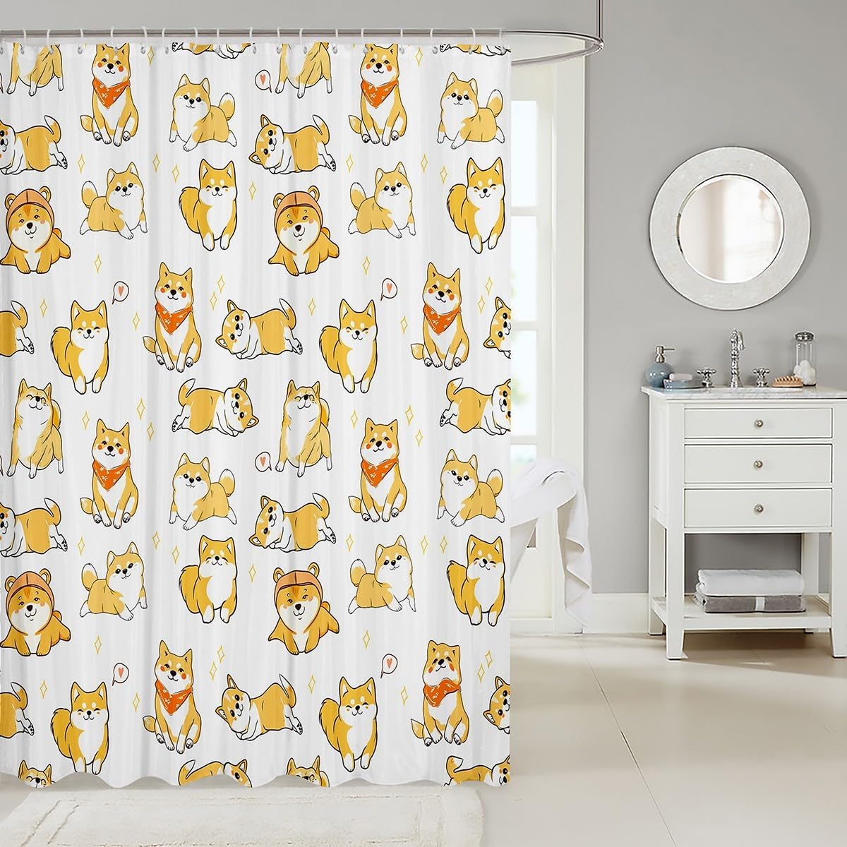 Erosebridal Cute Yellow Dog Shower Curtain Set 72x72