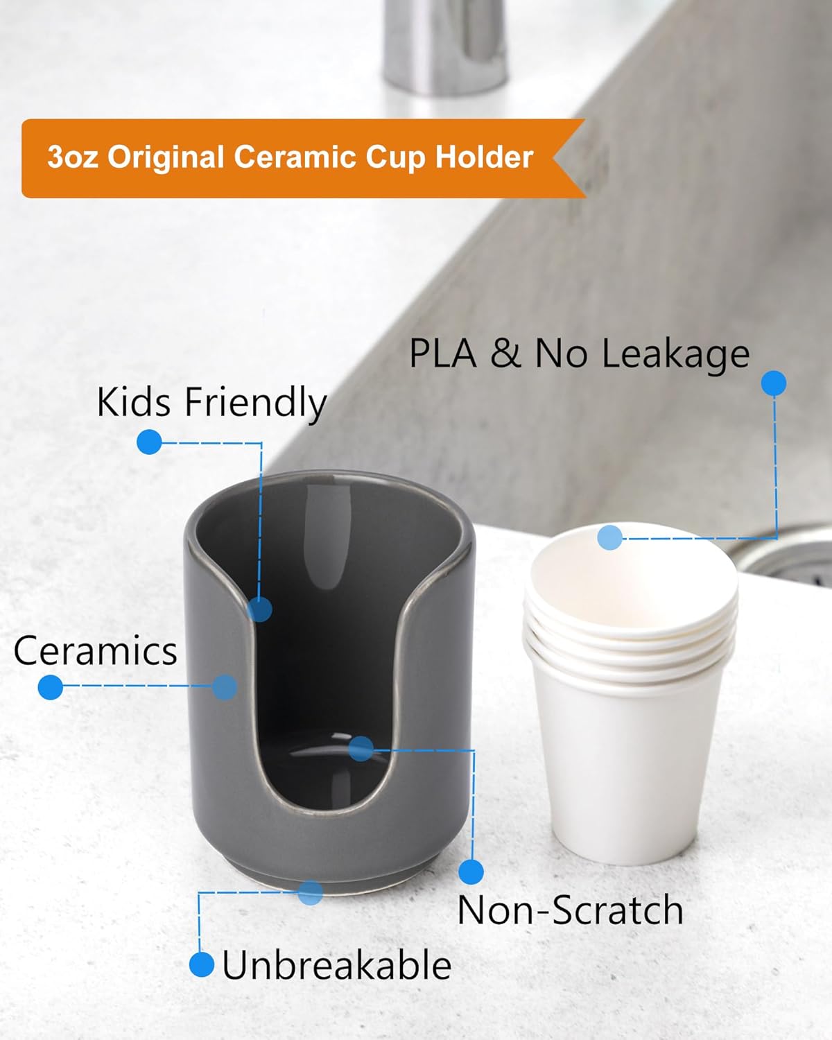 Viosuniu 3 oz Ceramic Cup Dispenser with 5 PLA Paper Cups