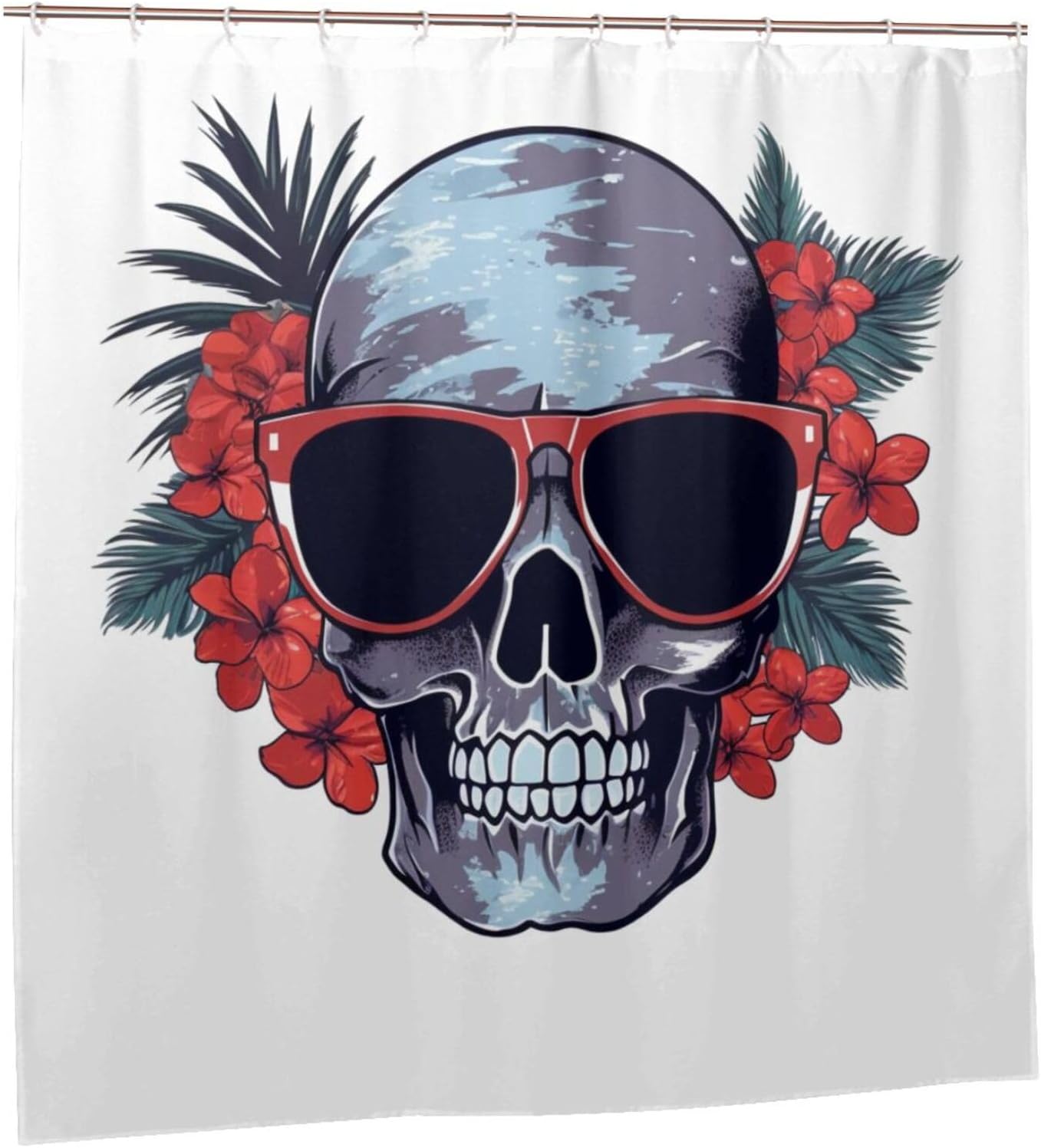Red Skull Pattern Waterproof Shower Curtain Set with 12 Hooks
