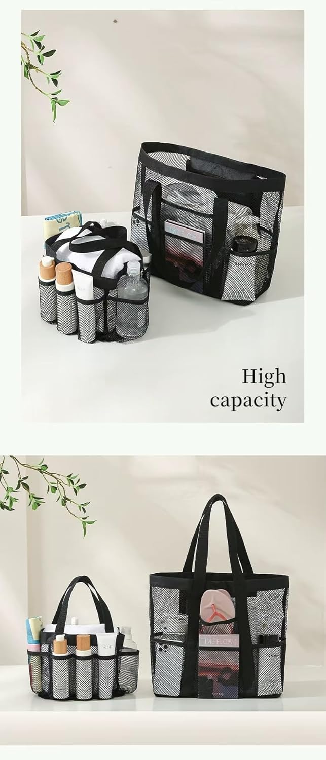 Mesh Shower Caddy with 8 Pockets and Hanging Hook