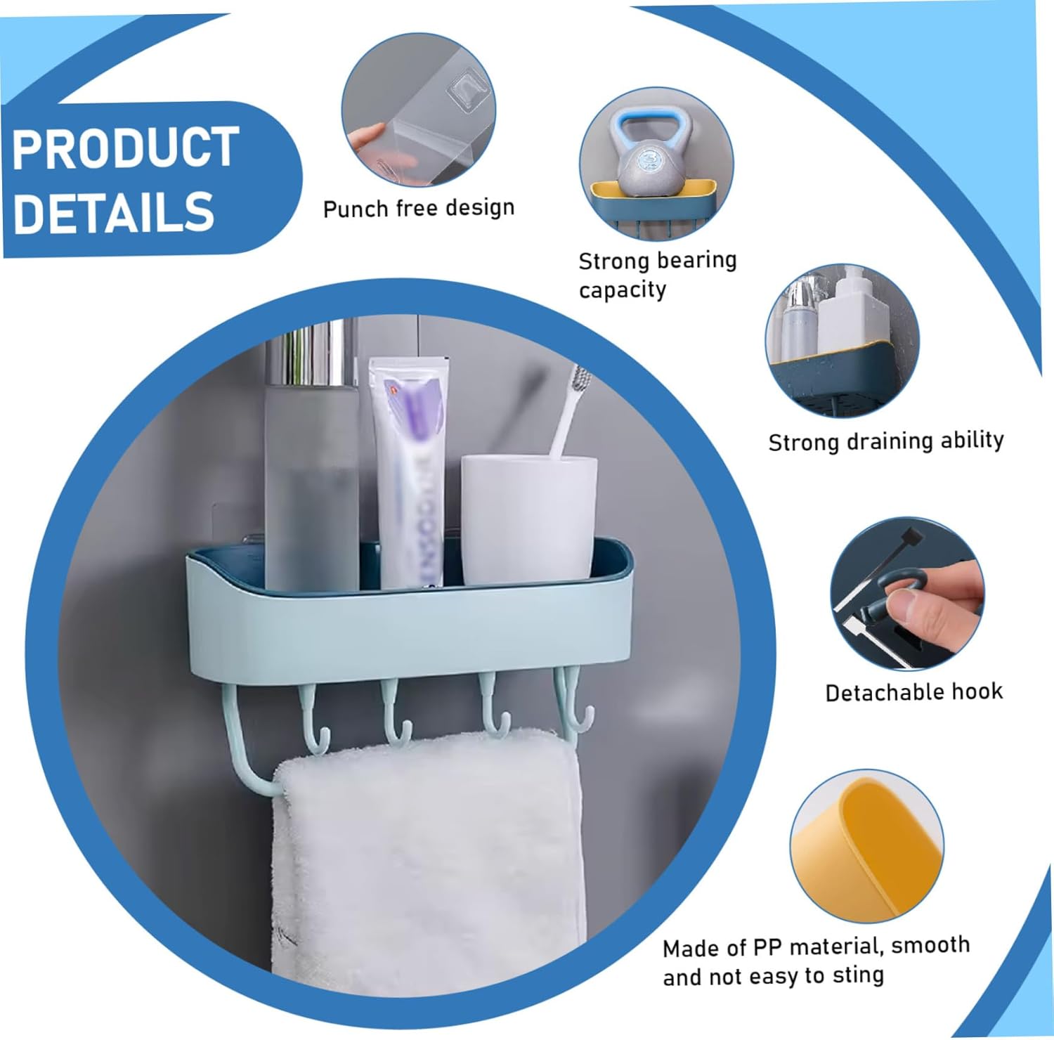 MOUNTTU Shower Caddy with 4 Hooks and Suction Cups