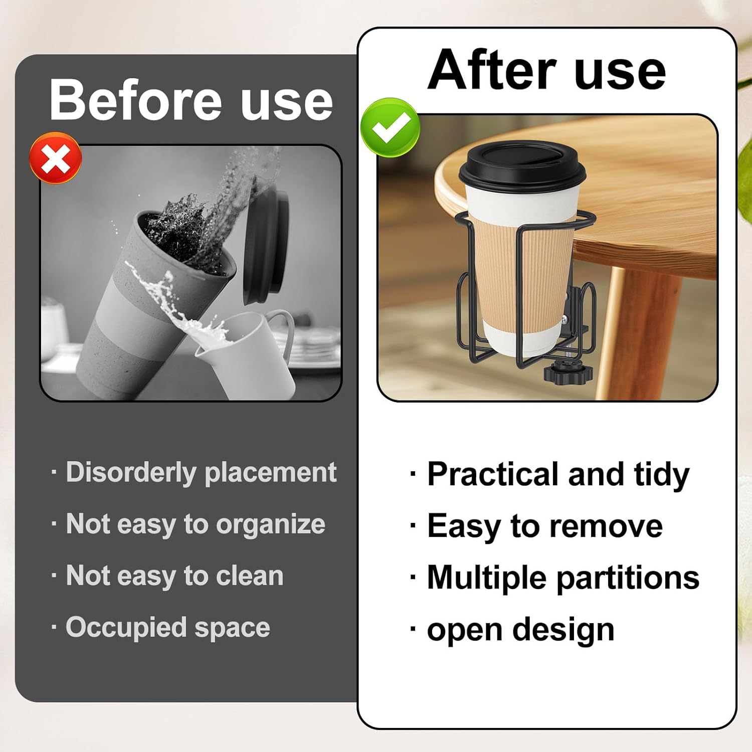 GLMFAN Large Desk Cup Holder Clamp with Anti-Spill Design