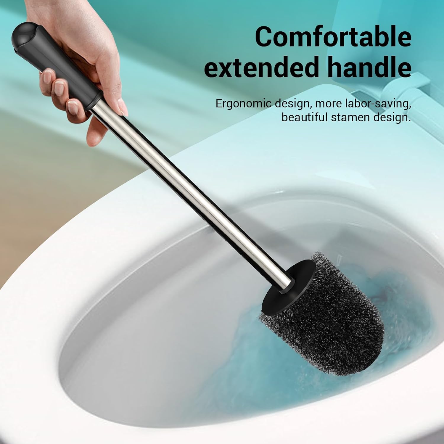 Toilet Brush with Drip-Proof Stainless Steel Handle and Hidden Plastic Holder