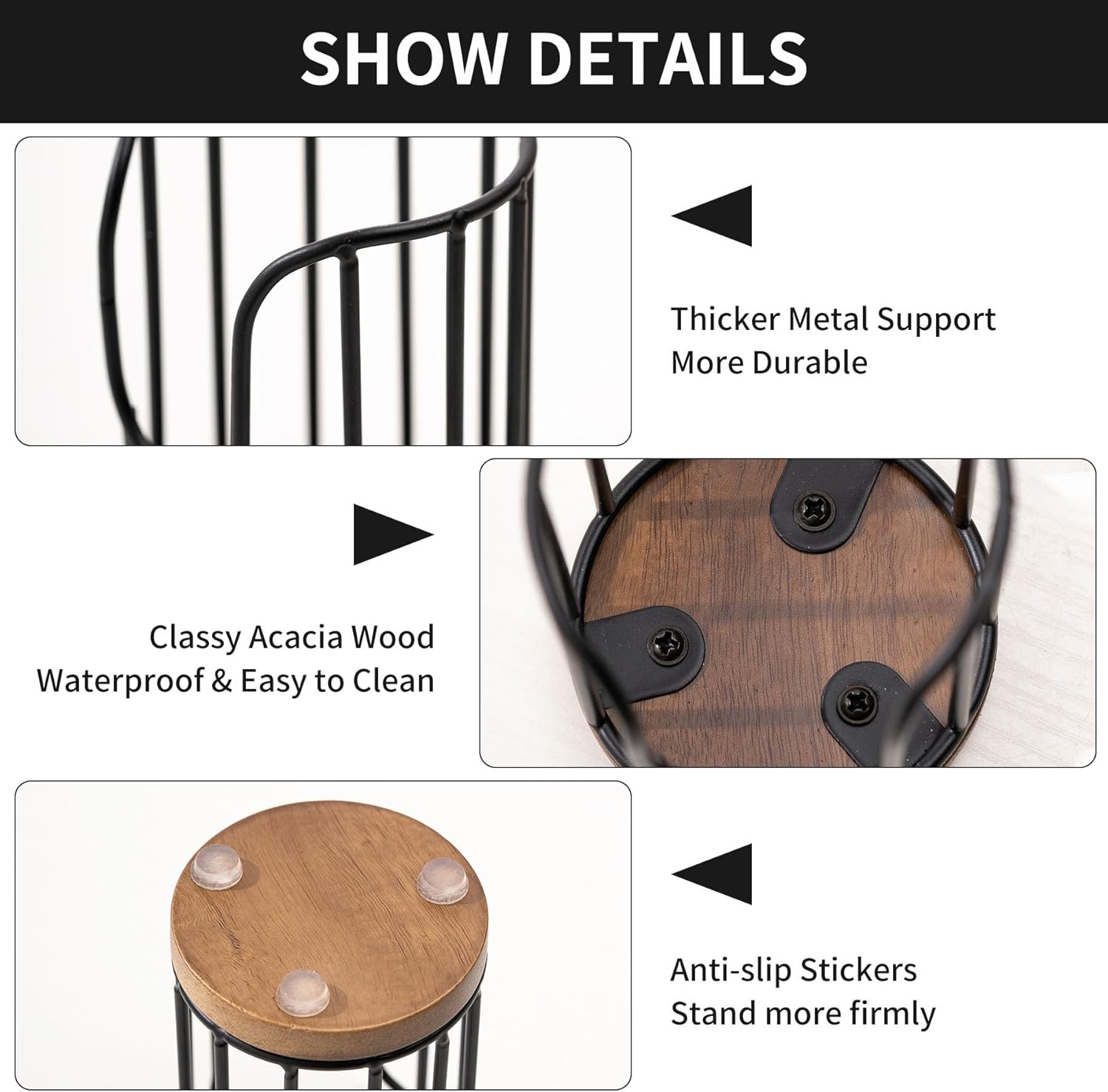 QTTCMY 2PCS Bathroom Cup Dispenser with Acacia Wood Stand Black