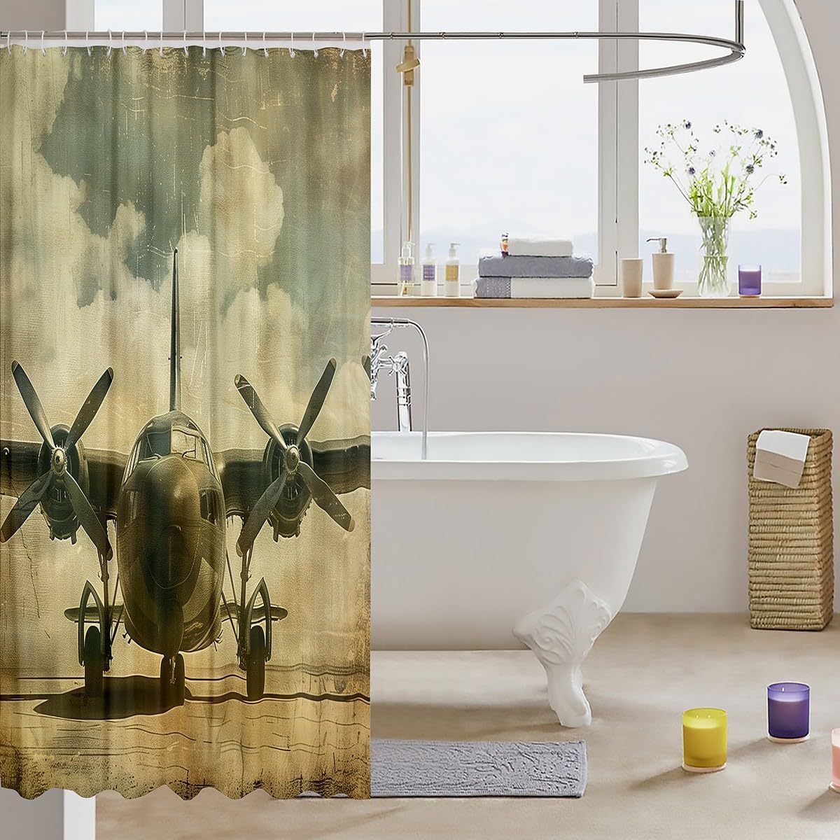 Erosebridal Boys Airplane Shower Curtain Set