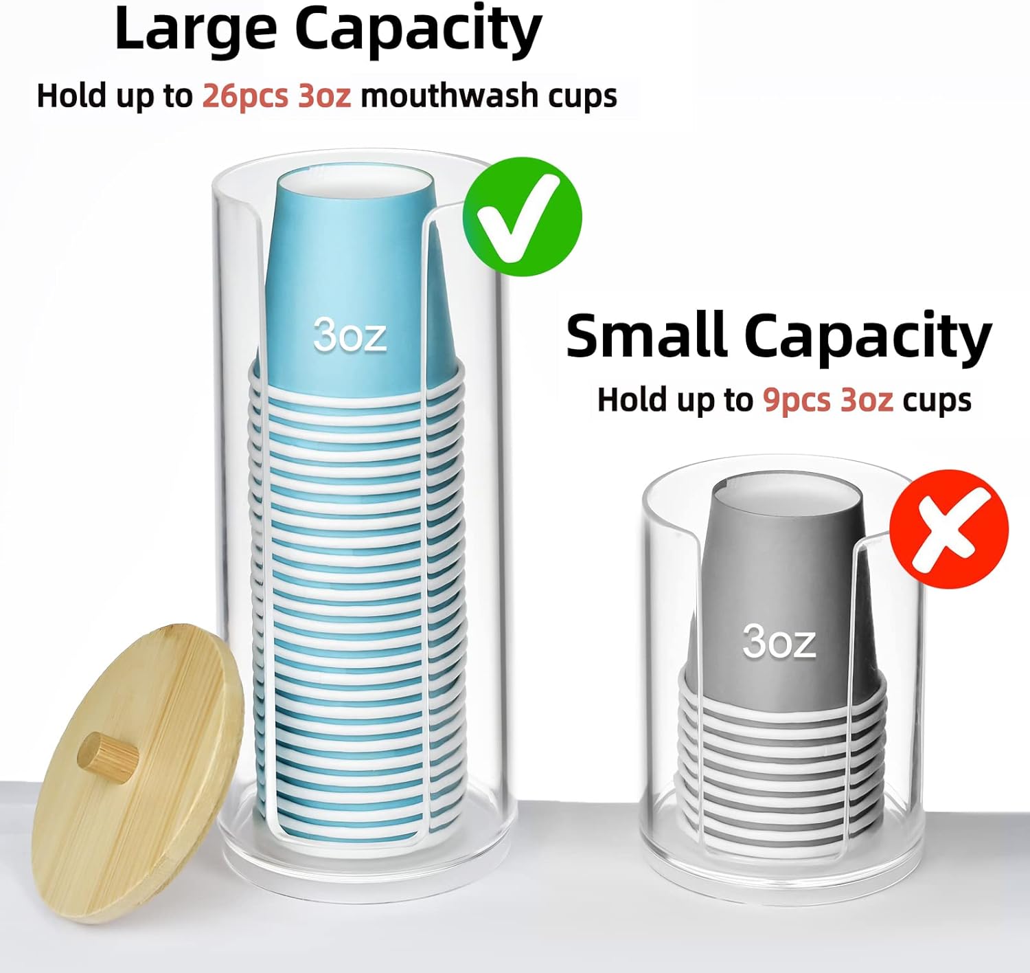 Bathroom Cup Dispenser with Dustproof Lid and Lid for Vanity