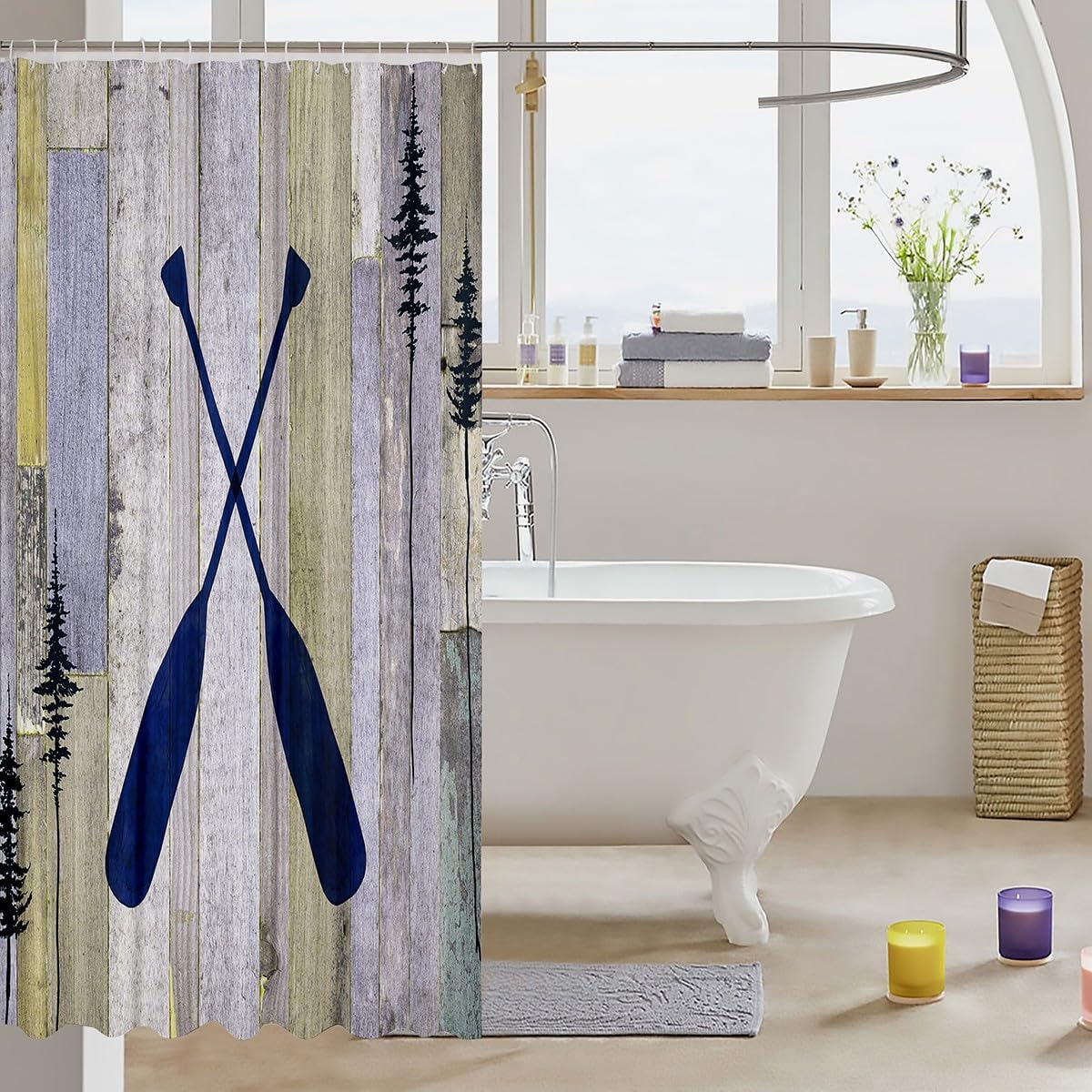 Blue Lake Paddle Shower Curtain Set 72x72 with Hooks
