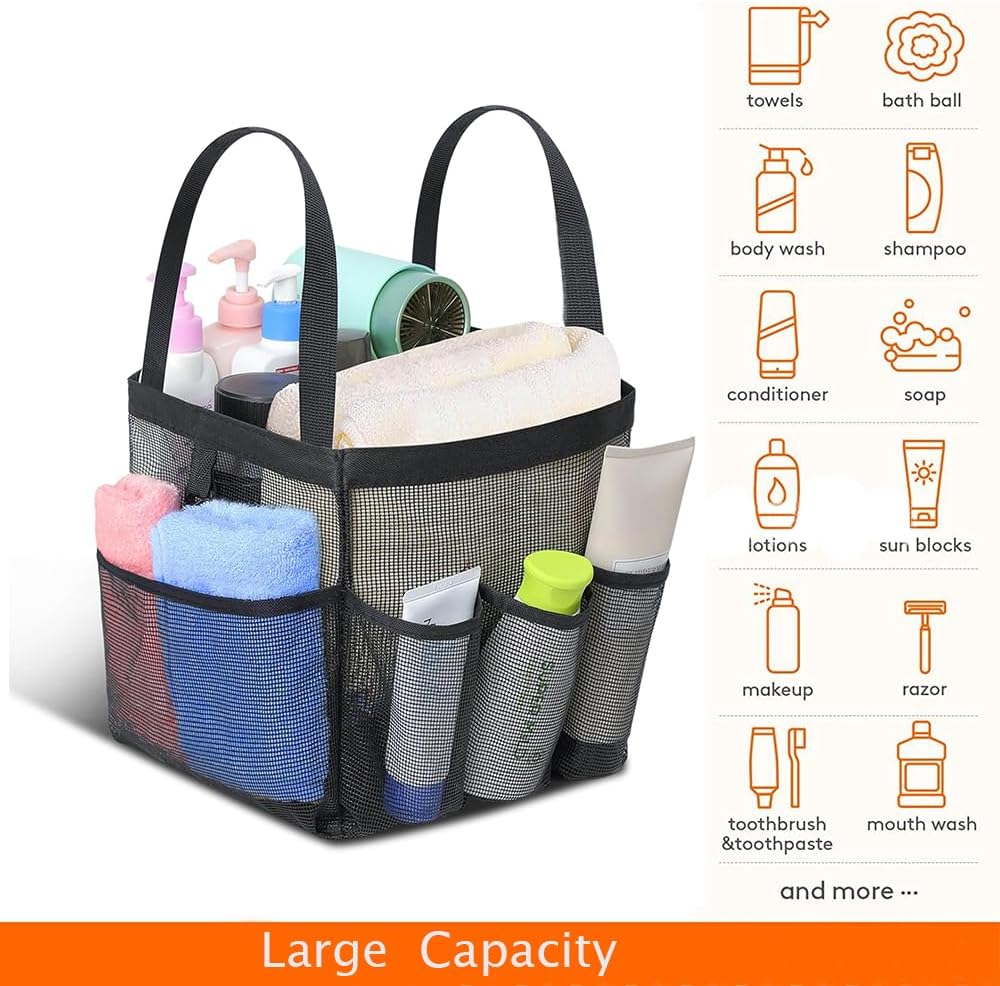 Fxkoolr Mesh Shower Caddy with 8 Pockets Portable Quick Dry Tote Bag