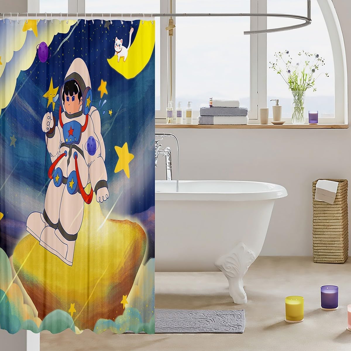 Erosebridal Astronaut Galaxy Shower Curtain Set 72x78