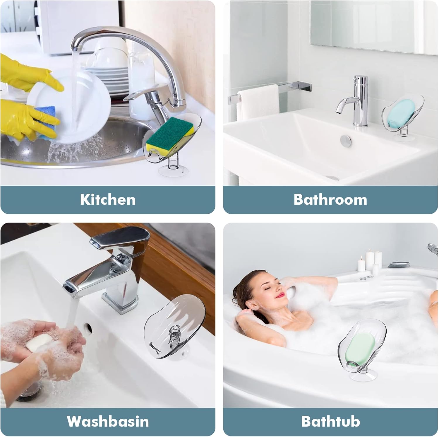 NPET Not Punched Self Draining Soap Dish Holder with Enlarged Suction Cup