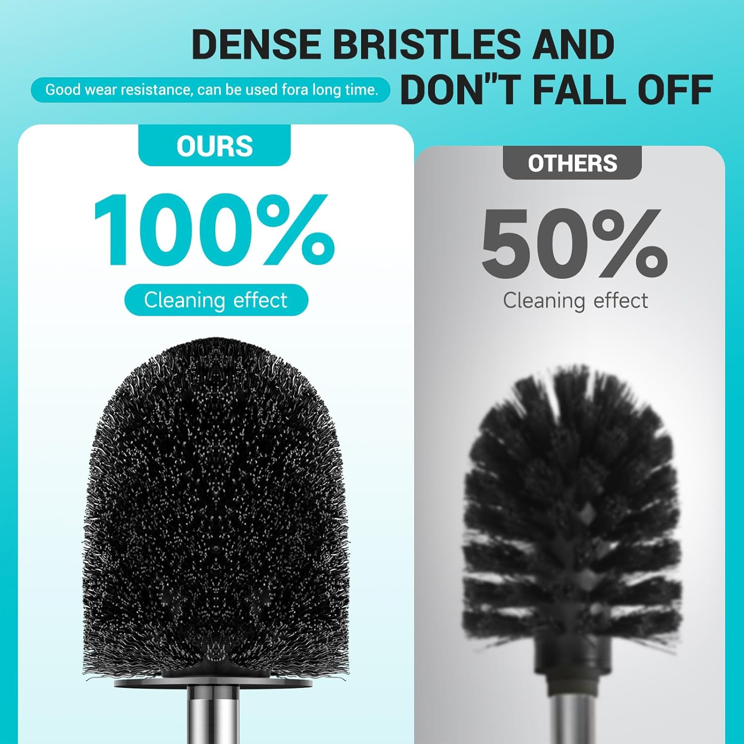 Toilet Brush with Drip-Proof Stainless Steel Handle and Hidden Plastic Holder