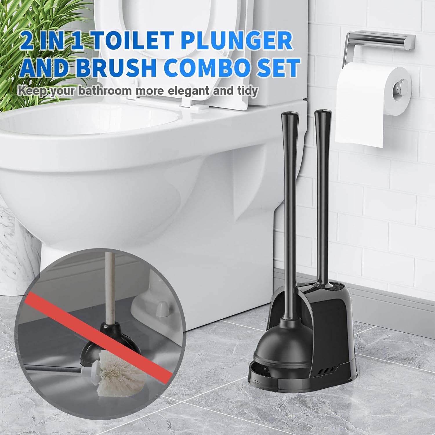 LOVLOY 2-in-1 Toilet Plunger and Brush Set Black