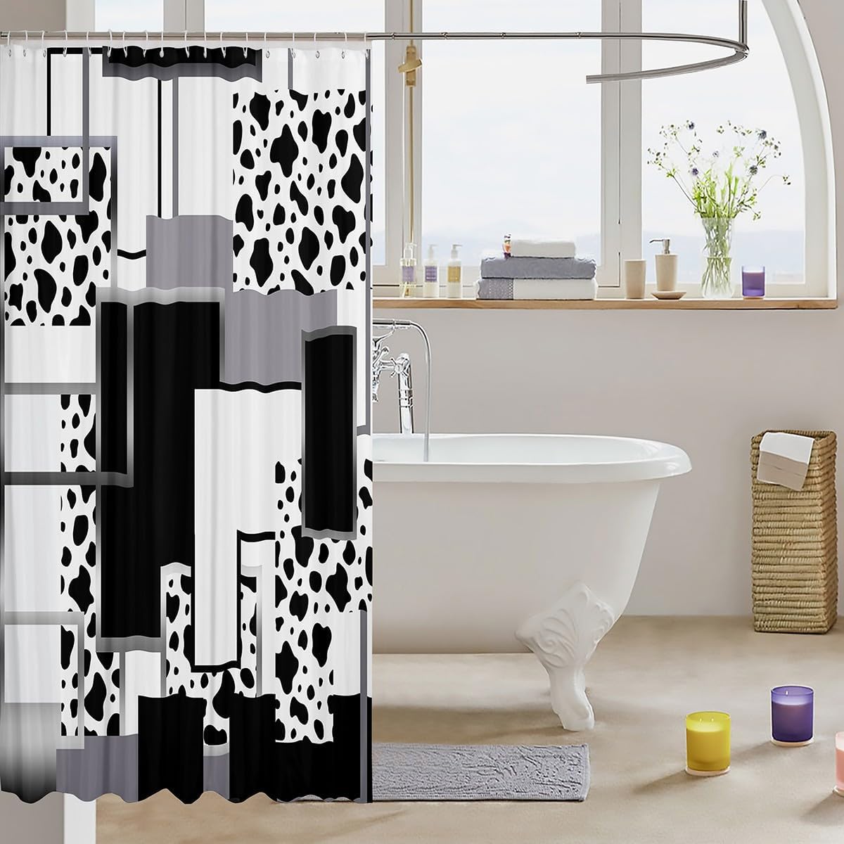 Erosebridal Geometric Cow Print Shower Curtain Kids Bathroom 72x78