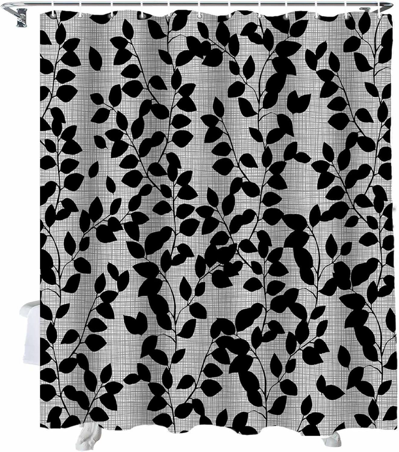72 Inch Textured Polyester Shower Curtain Set with 12 Hooks