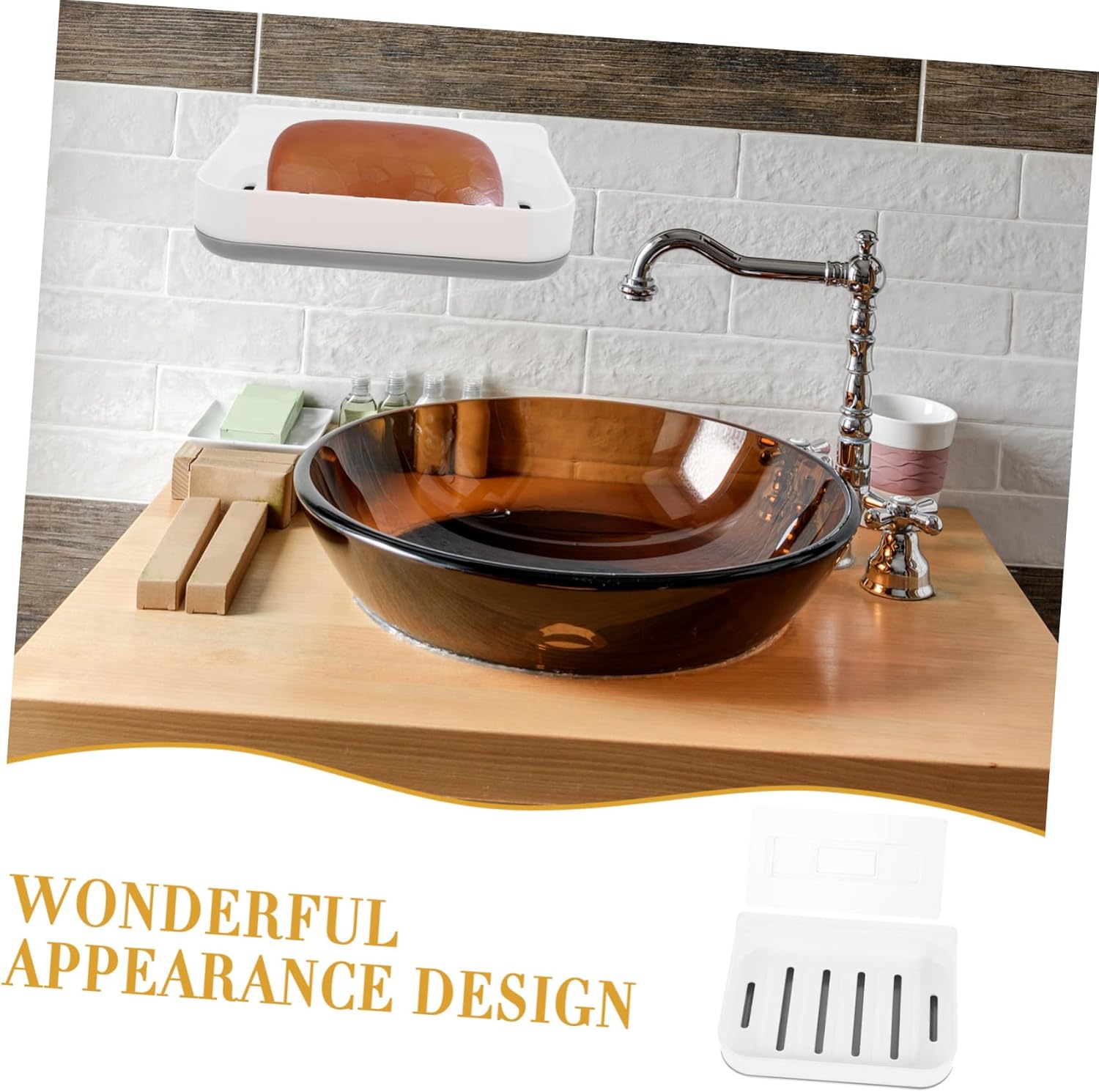 COOLHIYA 1set Absorbent Soap Dish Wall Mount Bathroom Holder