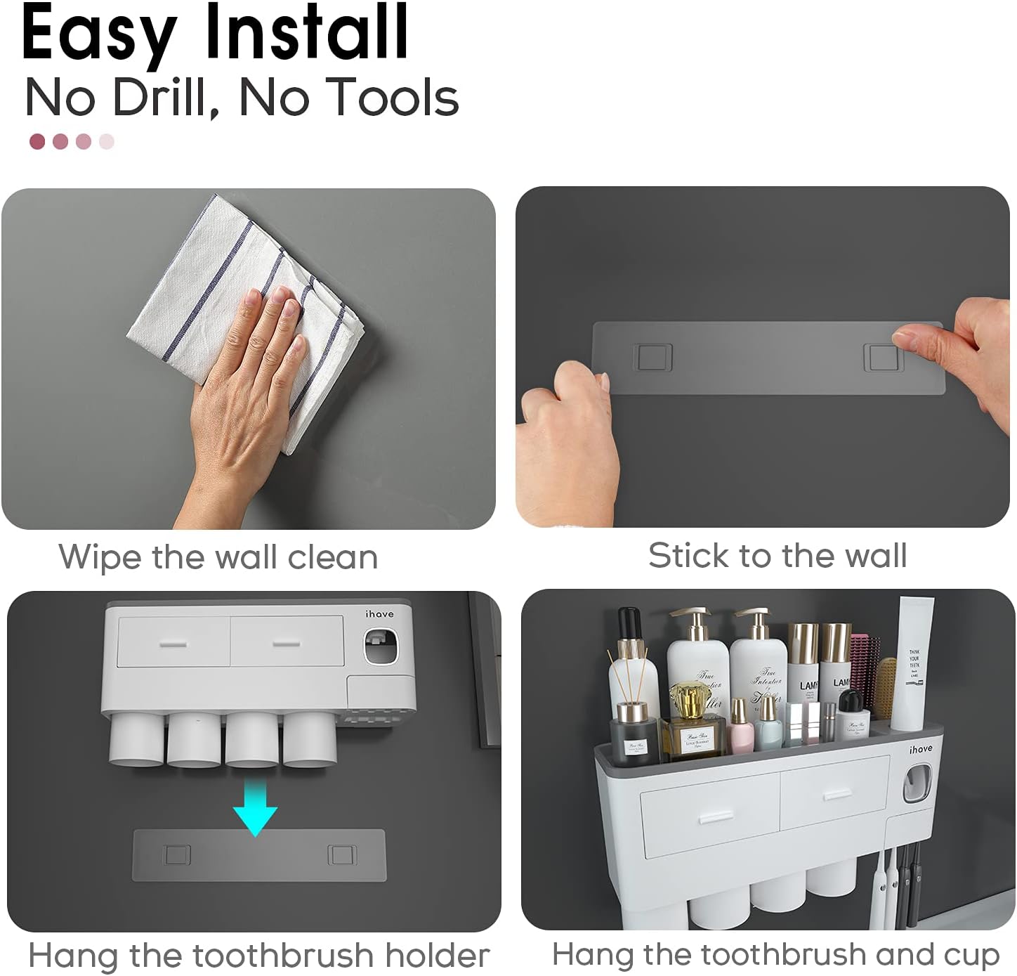 iHave Wall Mounted Toothbrush Holder with Dispenser and Storage 1