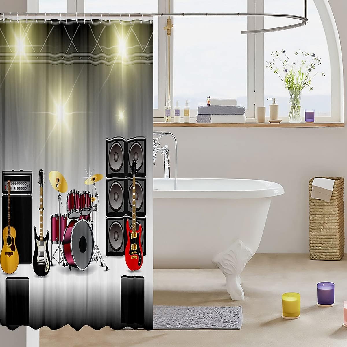 Erosebridal Guitar Shower Curtain with Hooks