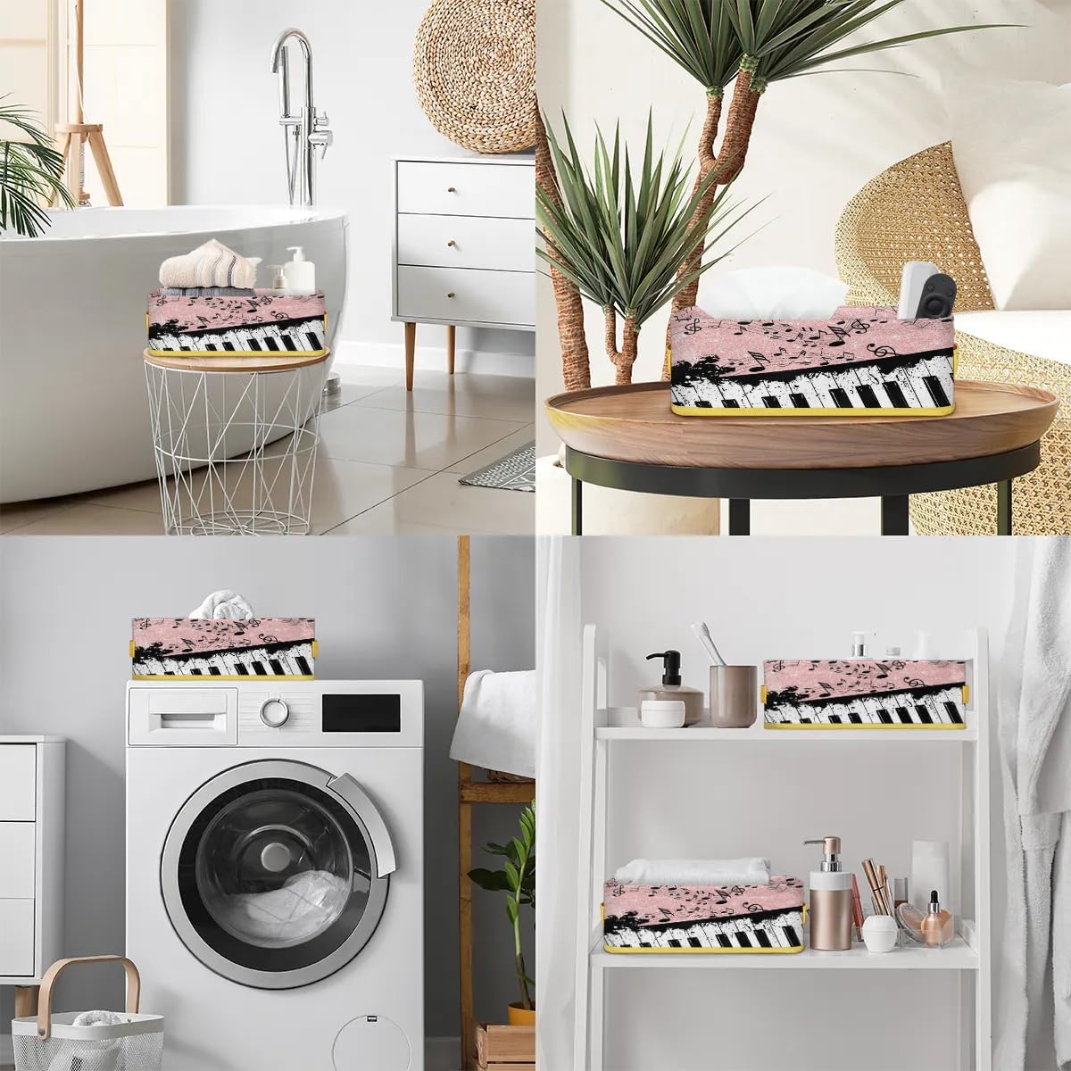 Snatocys Piano Keyboard Toilet Paper Basket with Handles