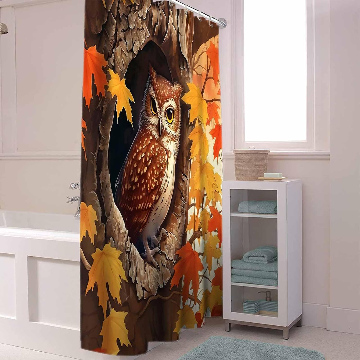 Funnywall88 72 Inches Owl Maple Tree Decor Shower Curtain Set