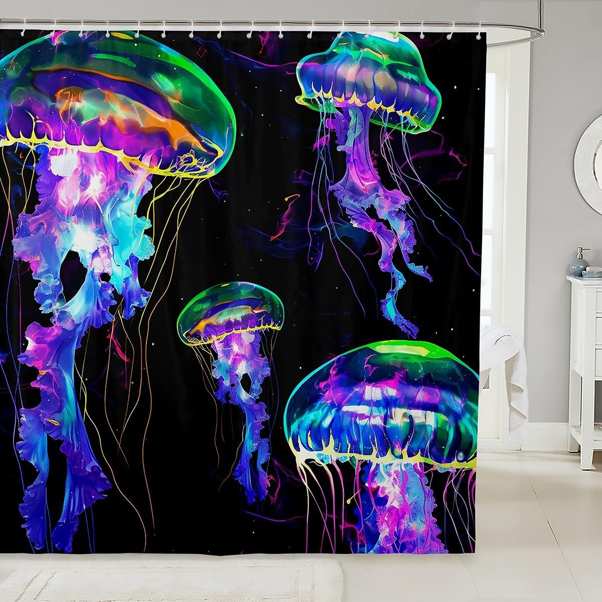 Watercolor Jellyfish Shower Curtain Set for Kids
