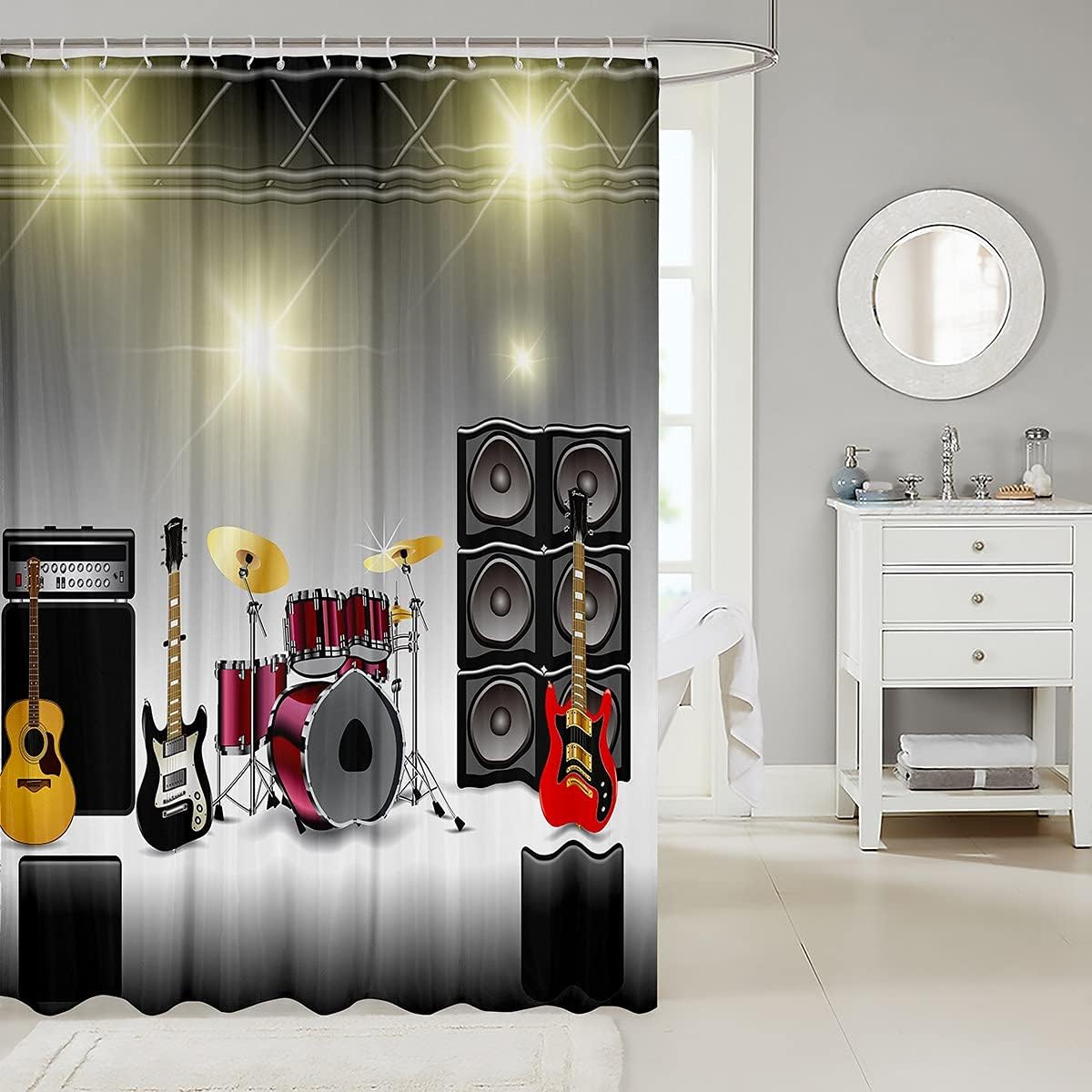 Erosebridal Guitar Shower Curtain with Hooks