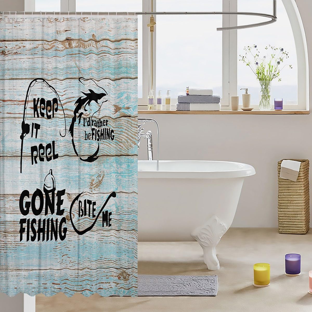 Lake Shower Curtain with 12 Hooks Teal