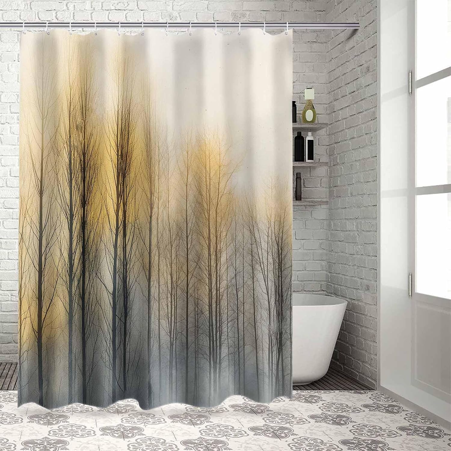 72 Inch Shower Curtain Set with 12 Hooks