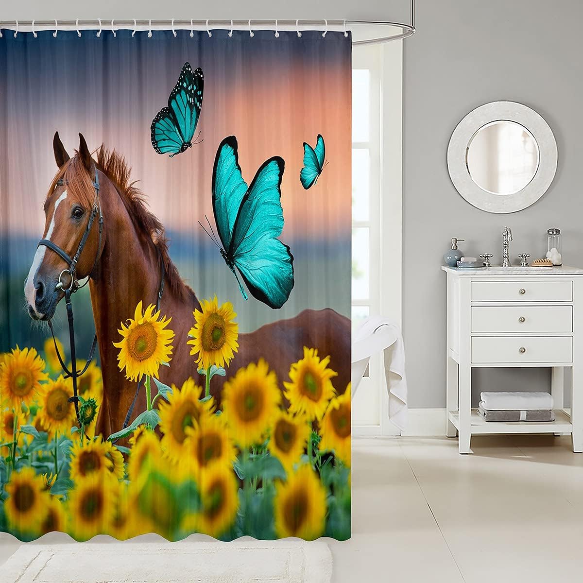Erosebridal 3D Printing Sunflower Shower Curtain Set