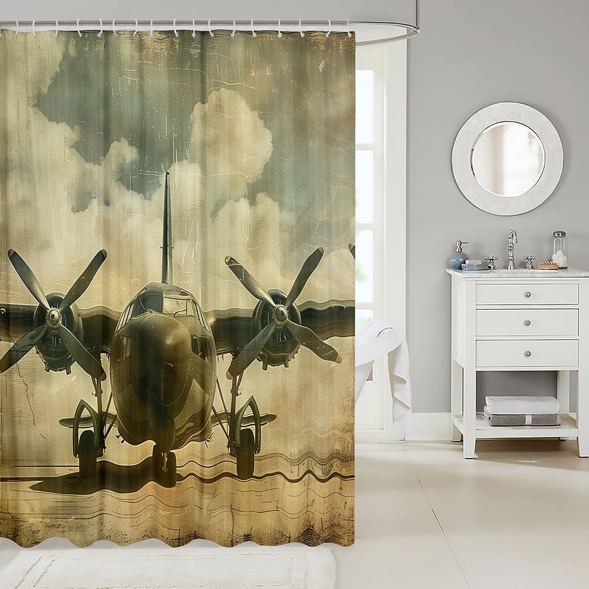 Erosebridal Boys Airplane Shower Curtain Set