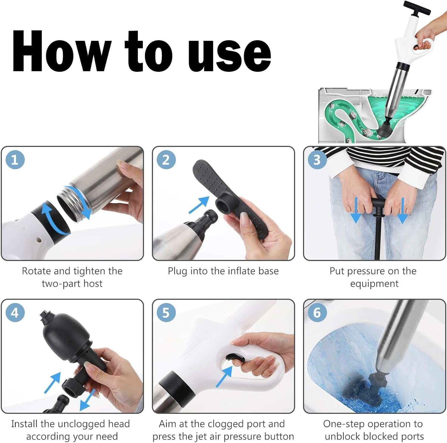 Nuotuv Pneumatic Floor Drain Unclogging Tool with Visual Barometer