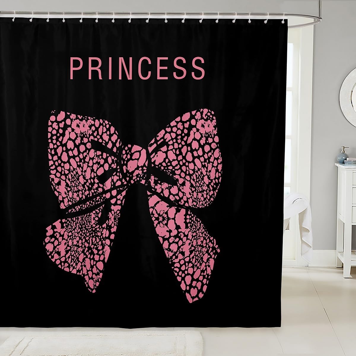 Erosebridal Pink Bow Shower Curtain Set with 12 Hooks