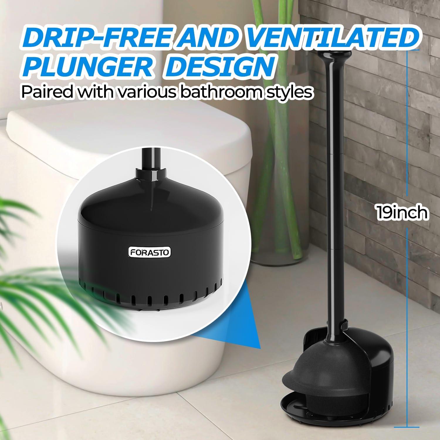 FORASTO 2Pack Toilet Plunger with Holder and Cover