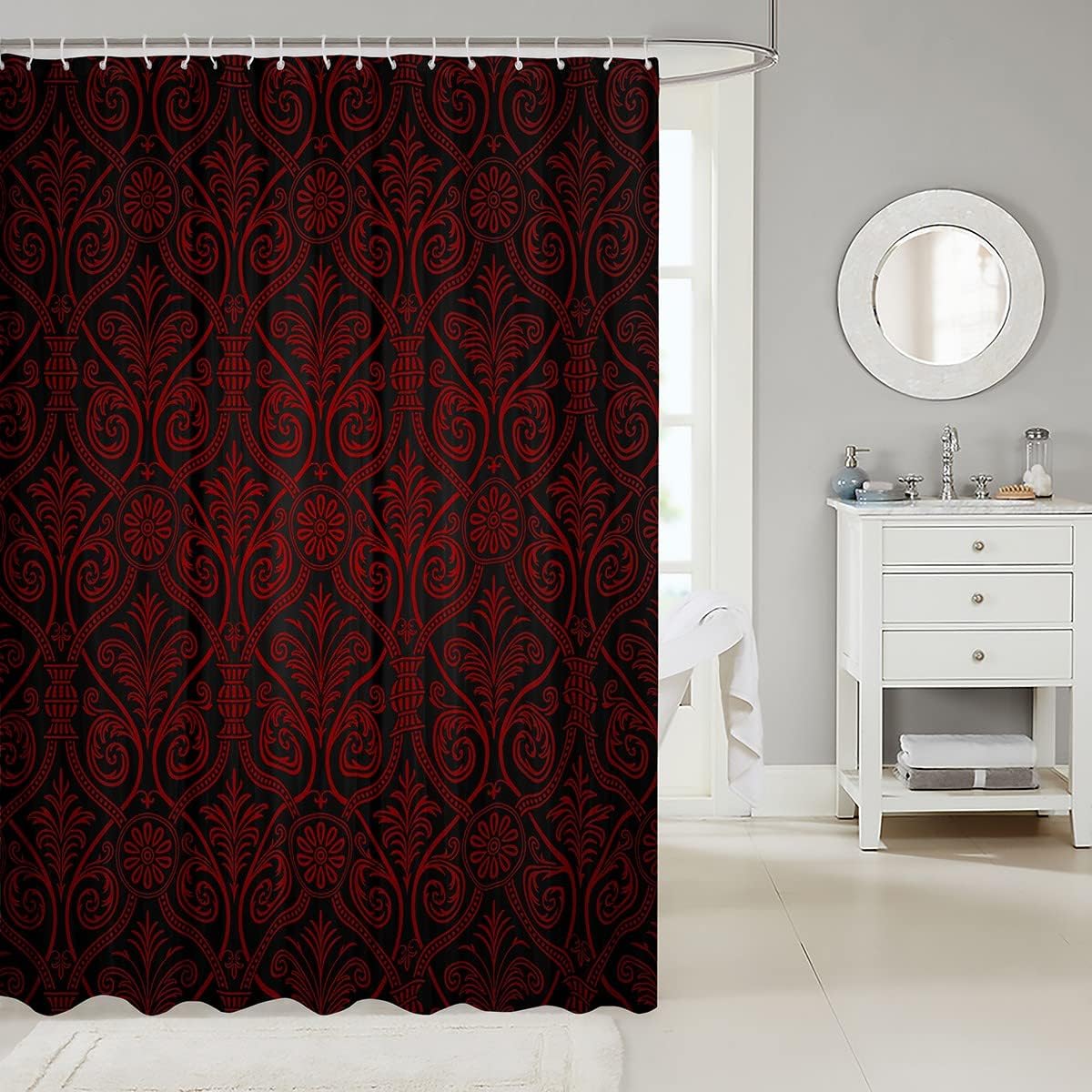 Red Black Gothic Shower Curtain 72x84 with 12 Hooks