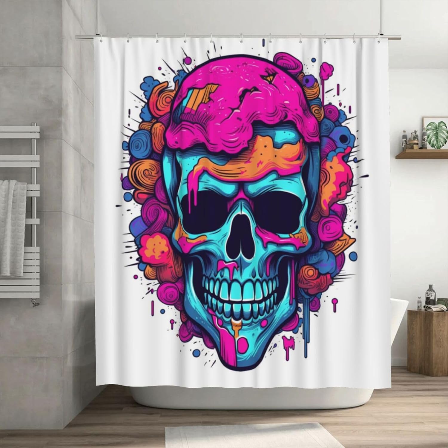 TIYAANDSY Red Blue Skull Shower Curtain Set 72x72in