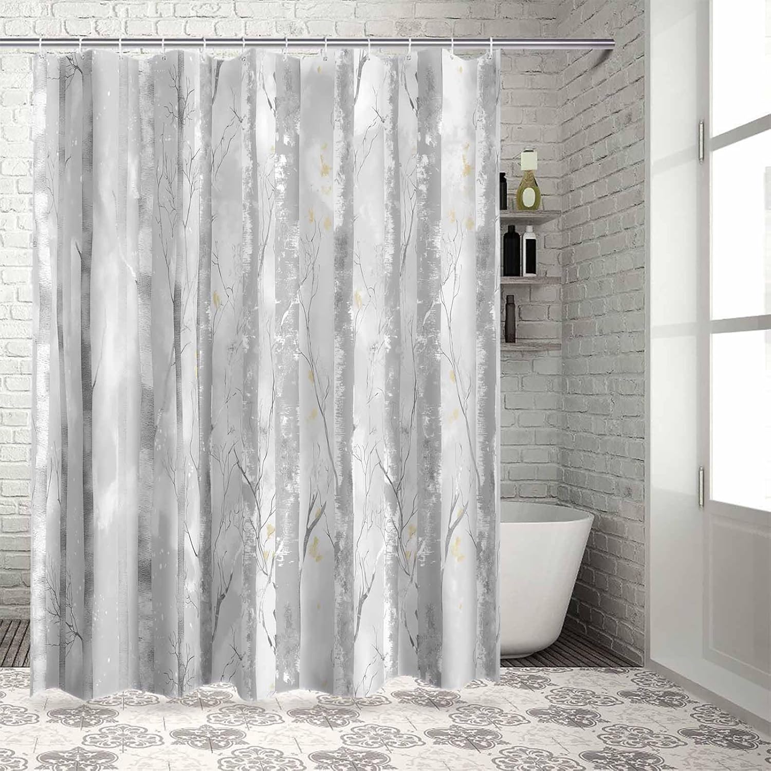 72 Inches Textured Shower Curtain Set with 12 Hooks