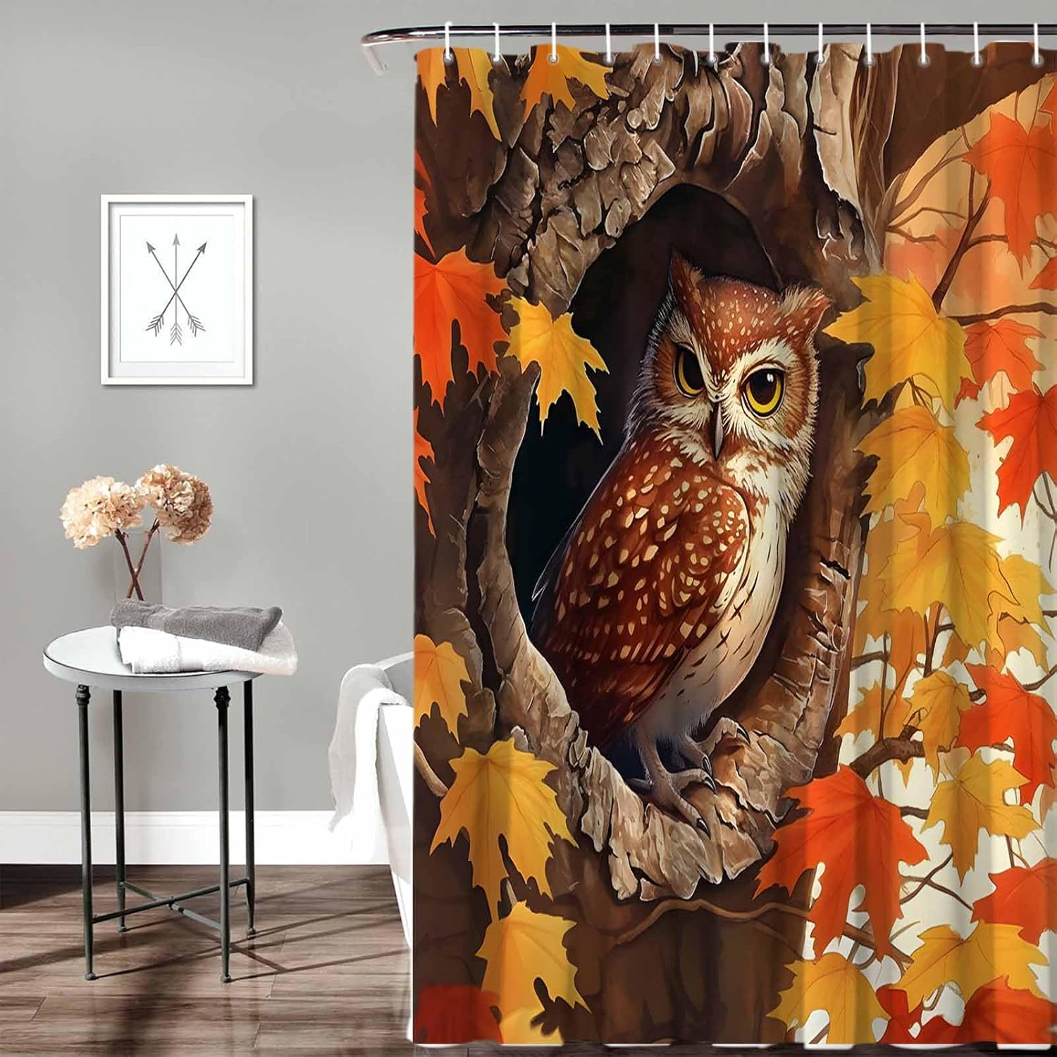 Funnywall88 72 Inches Owl Maple Tree Decor Shower Curtain Set