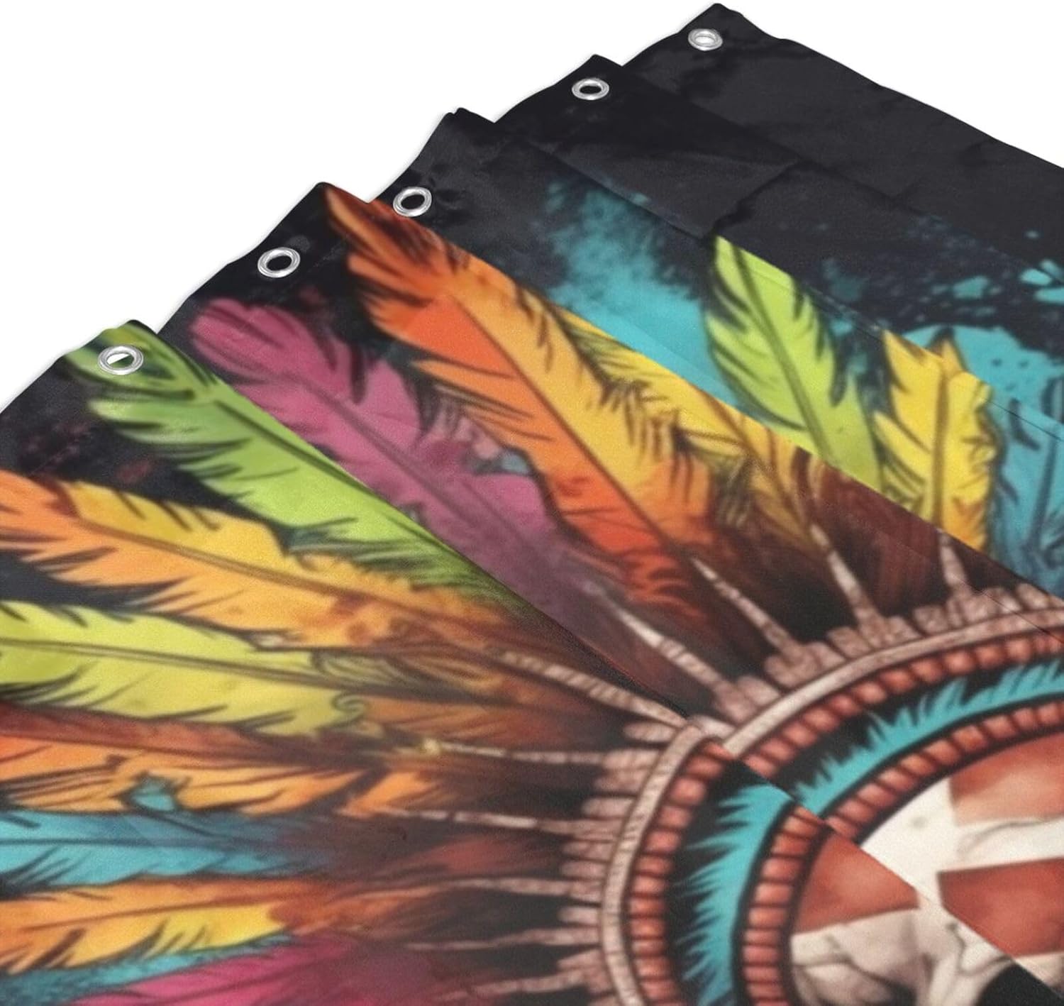 TIYAANDSY Blue Feather Skull Shower Curtain Set 72x72in