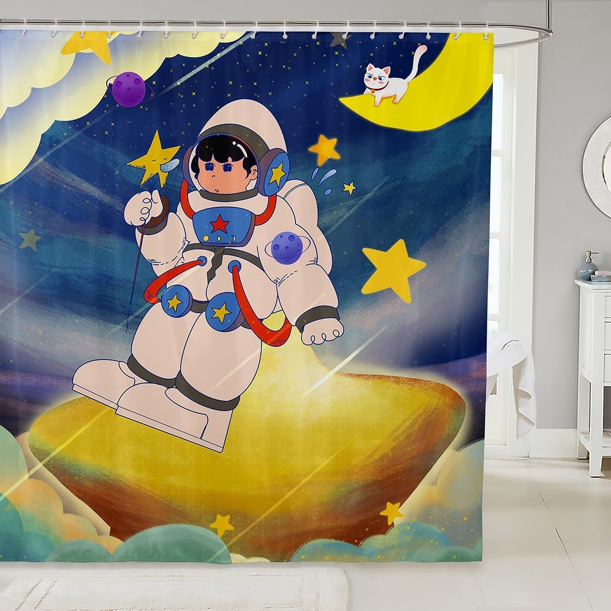 Erosebridal Astronaut Galaxy Shower Curtain Set 72x78