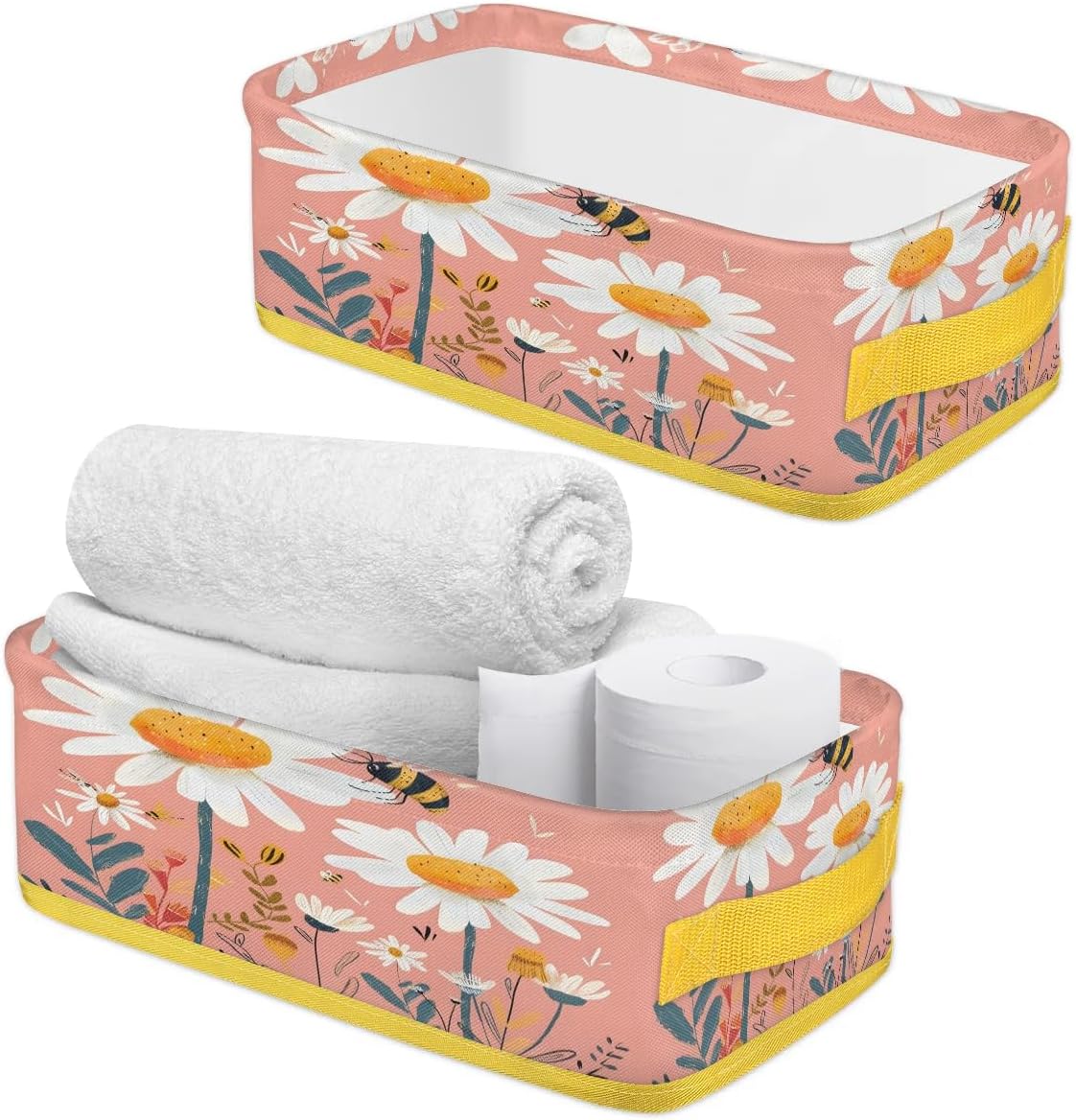 Spring Daisy Bee Toilet Paper Basket with Handles