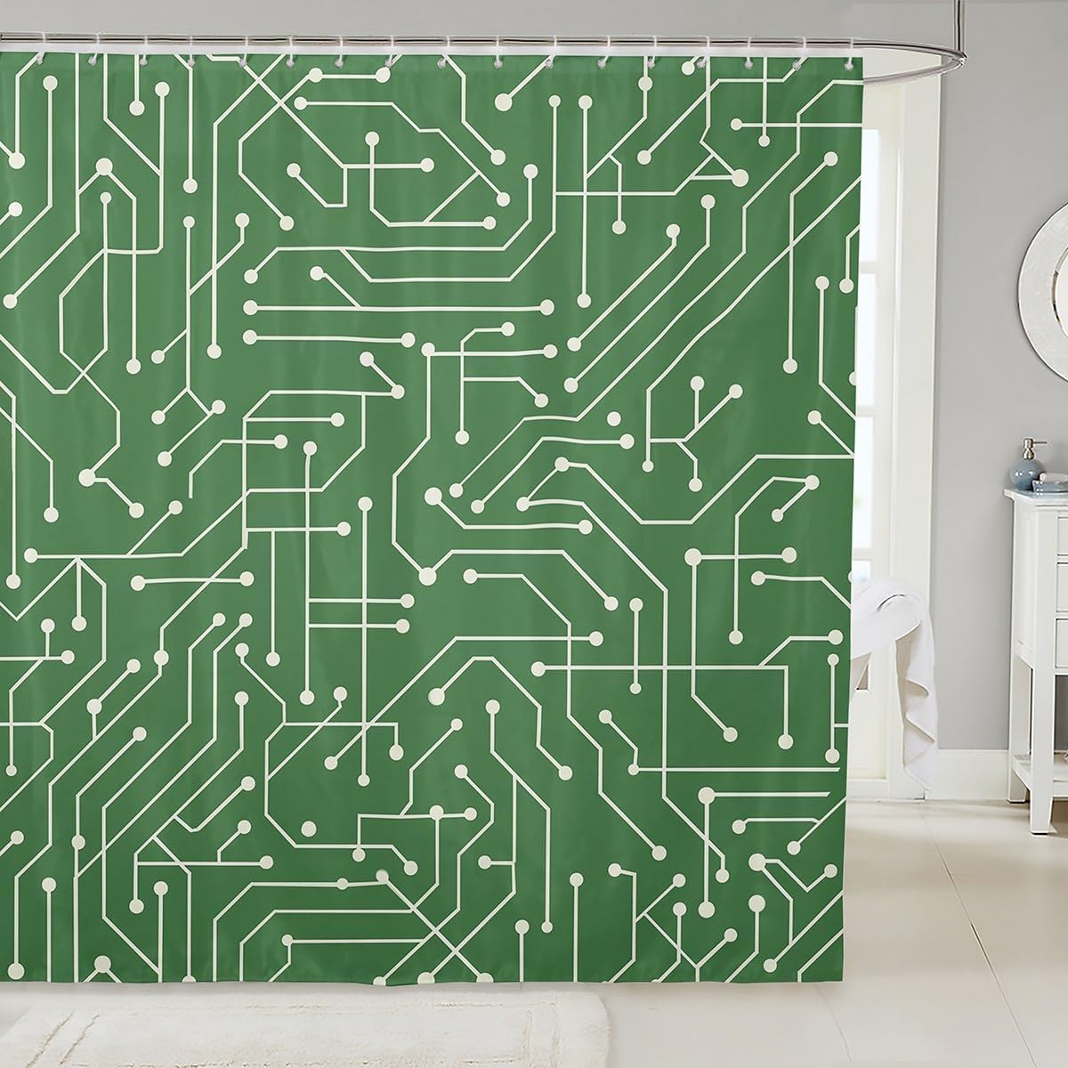 Erosebridal 3D Print Circuit Board Shower Curtain 72x84 Green
