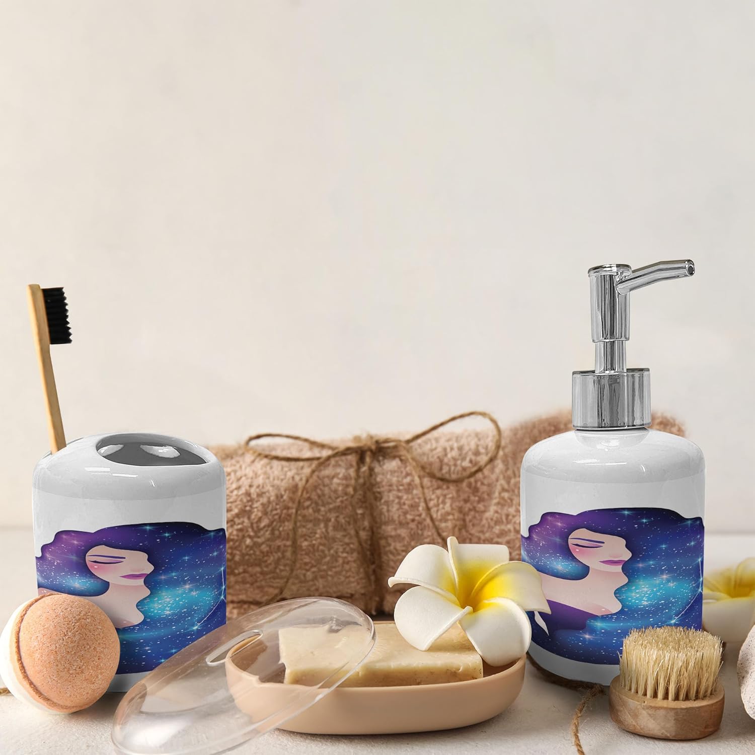 Ambesonne Celestial Bathroom Accessory Set with Cancer Zodiac