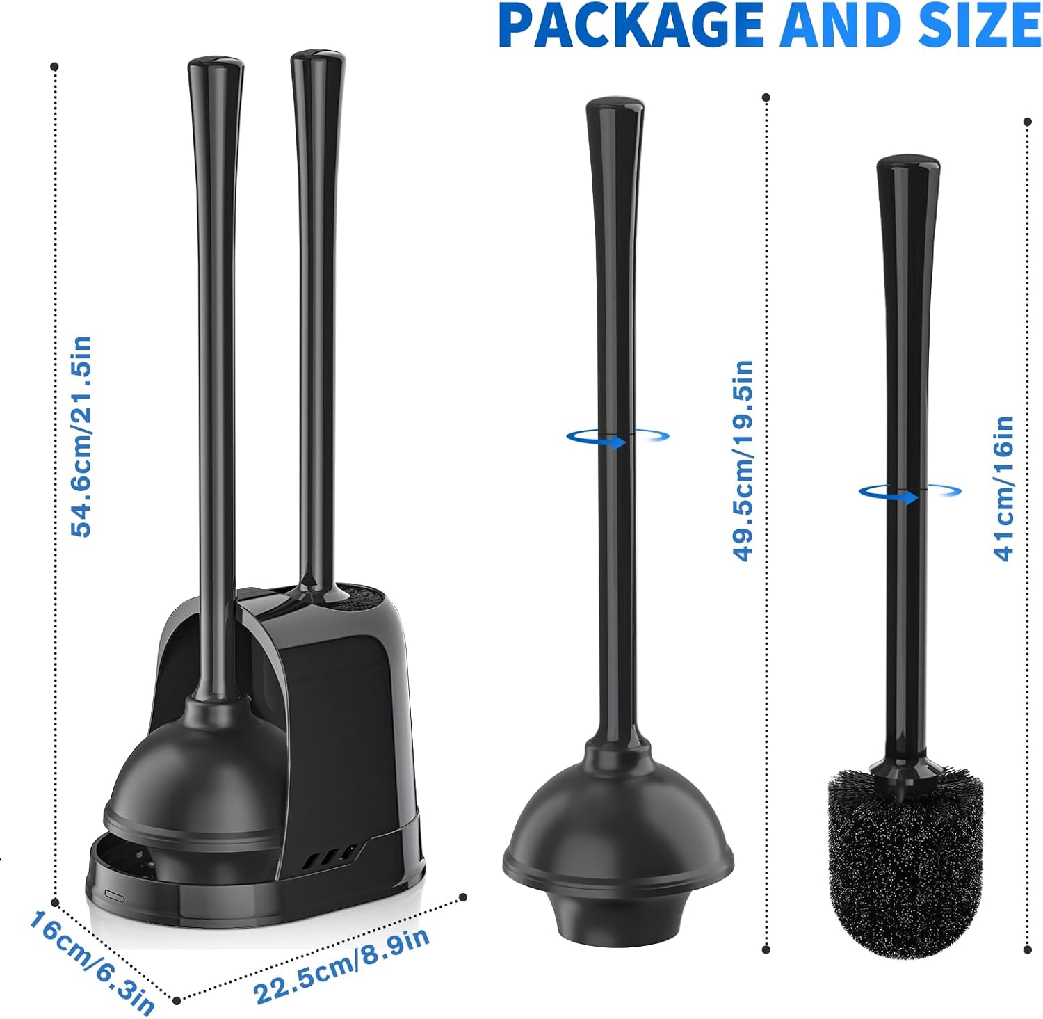 LOVLOY 2-in-1 Toilet Plunger and Brush Set Black